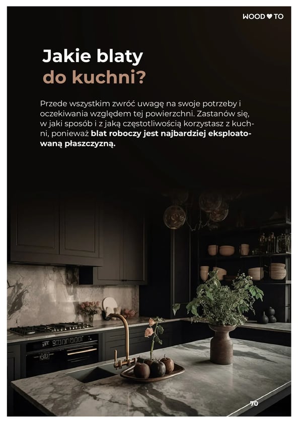 Screen z fragmentem e-booka dotyczącego jakie blaty do kuchni wybrać. 